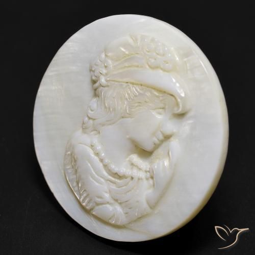 Mother of Pearl Gemstone in 25.1 mm Size for Sale, Mother of Pearl Stone in Pearl White Color