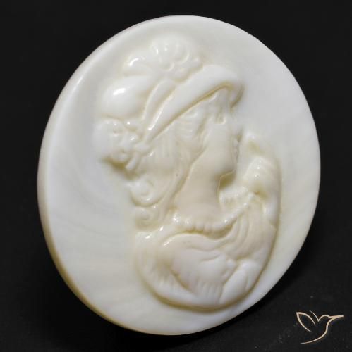 14.86 ct White Mother of Pearl Stone, Natural Mother of Pearl in Round Carved Cameo Shape for Sale