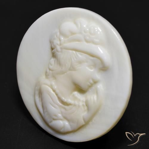 Mother of Pearl Gemstone in 25.6 mm Size for Sale, Mother of Pearl Stone in Warm White Color