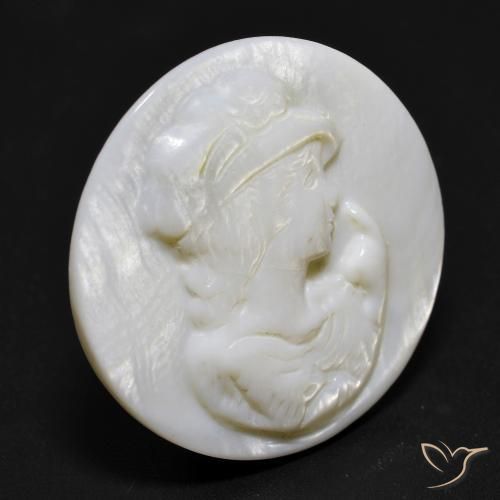 14.67 ct White Mother of Pearl Stone, Natural Mother of Pearl in Round Carved Cameo Shape for Sale