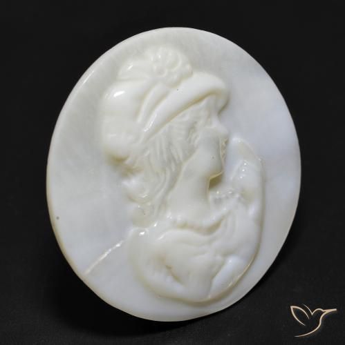 10.19 ct White Mother of Pearl Stone, Natural Mother of Pearl in Round Carved Cameo Shape for Sale