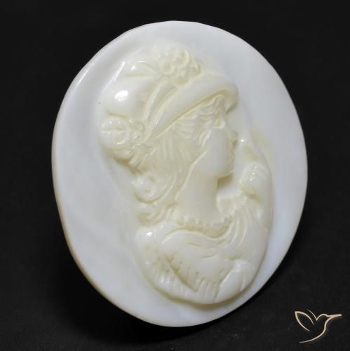 12.98 ct White Mother of Pearl Stone, Natural Mother of Pearl in Round Carved Cameo Shape for Sale