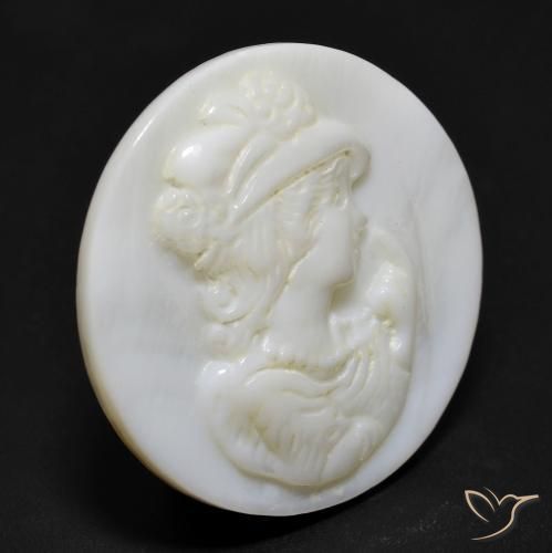 14.89 ct White Mother of Pearl Stone, Natural Mother of Pearl in Round Carved Cameo Shape for Sale
