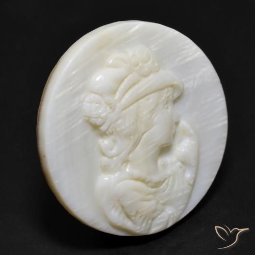 16.55 ct White Mother of Pearl Stone, Natural Mother of Pearl in Round Carved Cameo Shape for Sale