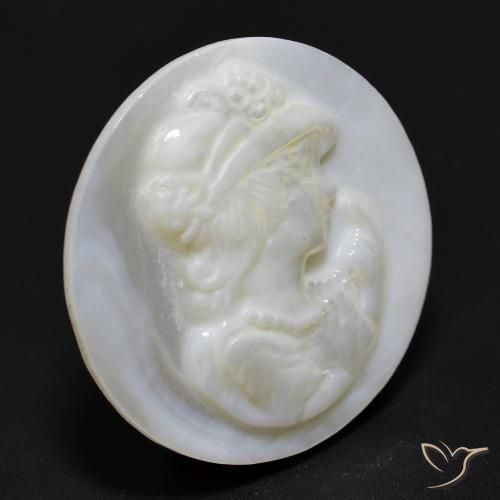 12.25 ct White Mother of Pearl Stone, Natural Mother of Pearl in Round Carved Cameo Shape for Sale