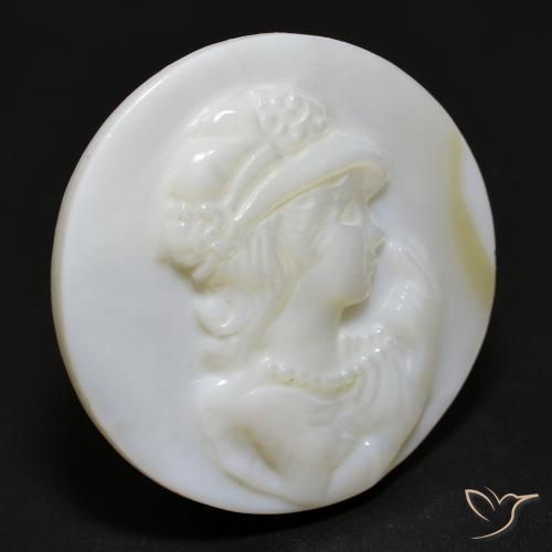 15.28 ct White Mother of Pearl Stone, Natural Mother of Pearl in Round Carved Cameo Shape for Sale