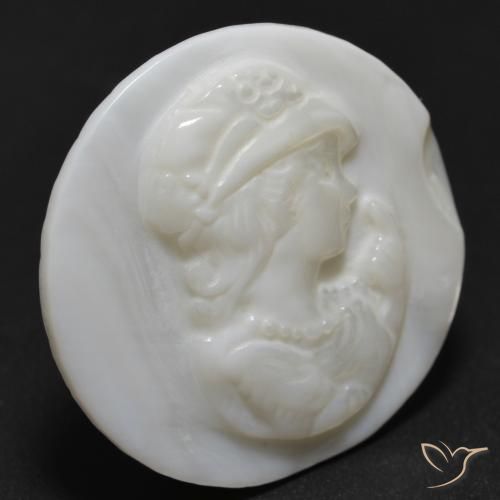13.54 ct White Mother of Pearl Stone, Natural Mother of Pearl in Round Carved Cameo Shape for Sale