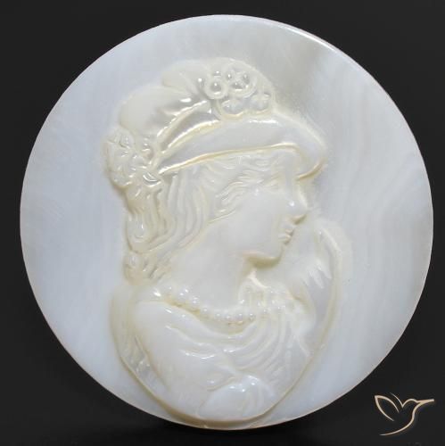 Madreperla Cameo rotondo intagliato da 15,14 ct dalla Cina, dimensione 25,6mm, purezza Opaque, pietra preziosa naturale Acqua dolce naturale, Madreperla 1pc in colore bianco perla, durezza Mohs di 2,5 - 4,5, Photo A