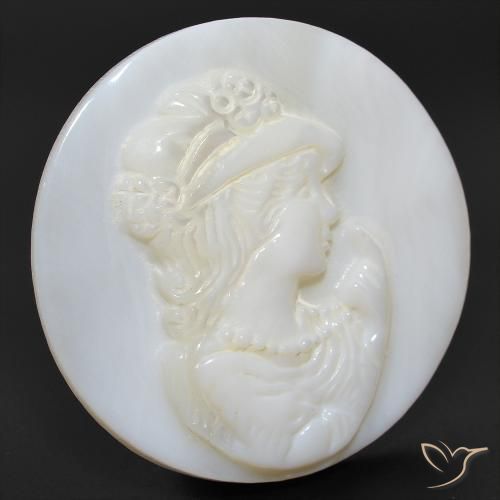 Mother of Pearl Gemstone in 25.6 mm Size for Sale, Mother of Pearl Stone in Pearl White Color