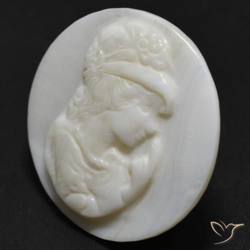 14.15 ct White Mother of Pearl Stone, Natural Mother of Pearl in Round Carved Cameo Shape for Sale