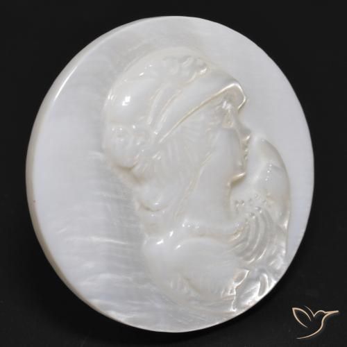 17.46 ct White Mother of Pearl Stone, Natural Mother of Pearl in Round Carved Cameo Shape for Sale