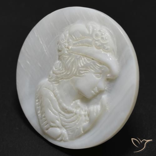 12.97 ct White Mother of Pearl Stone, Natural Mother of Pearl in Round Carved Cameo Shape for Sale