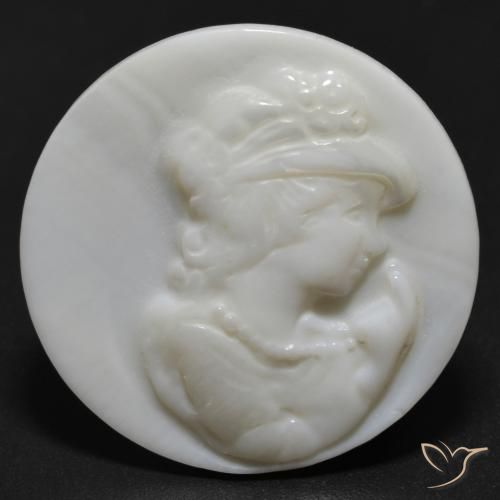 25,1mm Madreperla bianco taglio rotondo dalla Cina, peso di 11,66 ct, pietra preziosa naturale Acqua dolce naturale in purezza Opaque, 1 pezzo Madreperla Cameo rotondo intagliato - Colore: bianco perla, durezza Mohs di 2,5 - 4,5 , Photo A