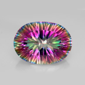 11.87 ct Multicolor Mystic Quartz Gemstone, Mystic Quartz Gem in Oval Concave Cut Shape for Sale.