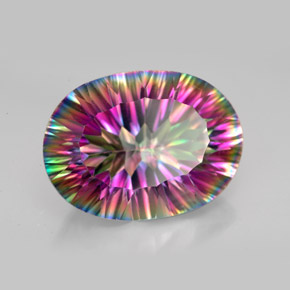 11.87 ct Multicolor Mystic Quartz Stone, Natural Mystic Quartz in Oval Concave Cut Shape for Sale