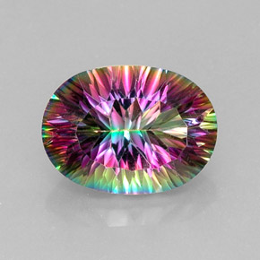 13.61 ct Multicolor Mystic Quartz Gemstone, Mystic Quartz Gem in Oval Concave Cut Shape for Sale.