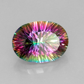 13.61 ct Multicolor Mystic Quartz Stone, Natural Mystic Quartz in Oval Concave Cut Shape for Sale