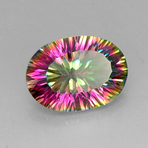 11.32 ct Multicolor Mystic Quartz Stone, Natural Mystic Quartz in Oval Concave Cut Shape for Sale