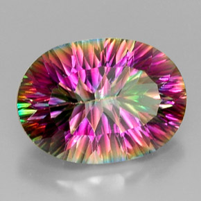 12.17 ct Multicolor Mystic Quartz Stone, Natural Mystic Quartz in Oval Concave Cut Shape for Sale
