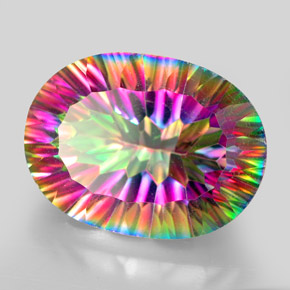 13.00 ct Multicolor Mystic Quartz Stone, Natural Mystic Quartz in Oval Concave Cut Shape for Sale