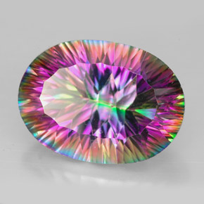 13.22 ct Multicolor Mystic Quartz Stone, Natural Mystic Quartz in Oval Concave Cut Shape for Sale
