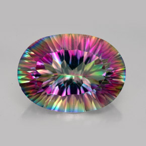 12.73 ct Multicolor Mystic Quartz Gemstone, Mystic Quartz Gem in Oval Concave Cut Shape for Sale.
