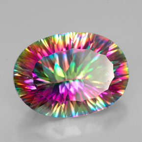 11.03 ct Multicolor Mystic Quartz Stone, Natural Mystic Quartz in Oval Concave Cut Shape for Sale