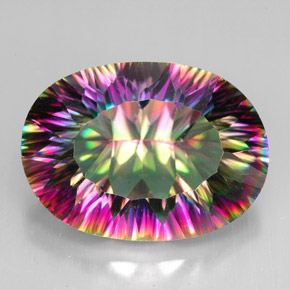 11.40 ct Multicolor Mystic Quartz Gemstone, Mystic Quartz Gem in Oval Concave Cut Shape for Sale.