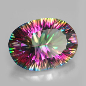 11.01 ct Multicolor Mystic Quartz Stone, Natural Mystic Quartz in Oval Concave Cut Shape for Sale
