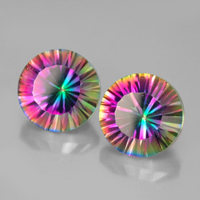 5.76 ct Multicolor Mystic Quartz Stone, Natural Mystic Quartz in Round Concave Cut Shape for Sale