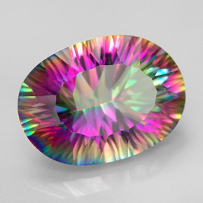 11.63 ct Multicolor Mystic Quartz Stone, Natural Mystic Quartz in Oval Concave Cut Shape for Sale