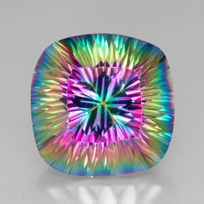 31.26 ct Multicolor Mystic Quartz Gemstone, Mystic Quartz Gem in Cushion-Cut Shape for Sale.