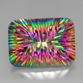 38.22 ct Multicolor Mystic Quartz Gemstone, Mystic Quartz Gem in Octagon Concave Cut Shape for Sale.