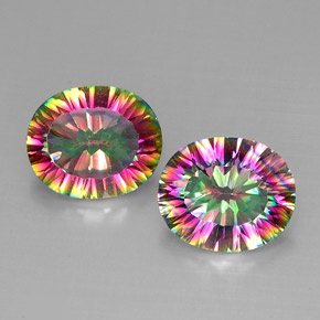 7.92 ct Multicolor Mystic Quartz Gemstone, Mystic Quartz Gem in Oval Concave Cut Shape for Sale.