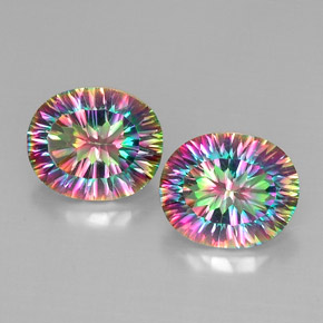 8.83 ct Multicolor Mystic Quartz Gemstone, Mystic Quartz Gem in Oval Concave Cut Shape for Sale.