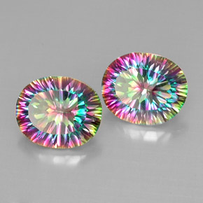 8.83 ct Multicolor Mystic Quartz Stone, Natural Mystic Quartz in Oval Concave Cut Shape for Sale
