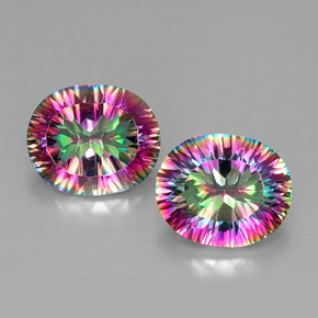 8.65 ct Multicolor Mystic Quartz Gemstone, Mystic Quartz Gem in Oval Concave Cut Shape for Sale.