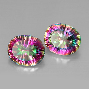 8.65 ct Multicolor Mystic Quartz Stone, Natural Mystic Quartz in Oval Concave Cut Shape for Sale