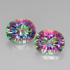 8.74 ct Multicolor Mystic Quartz Gemstone, Mystic Quartz Gem in Oval Concave Cut Shape for Sale.