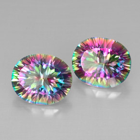 8.74 ct Multicolor Mystic Quartz Stone, Natural Mystic Quartz in Oval Concave Cut Shape for Sale