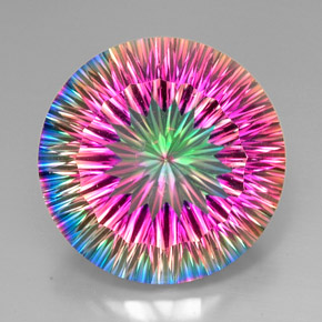 47.70 ct Multicolor Mystic Quartz Gemstone, Mystic Quartz Gem in Round Concave Cut Shape for Sale.