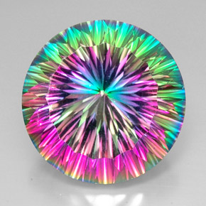 50.76 ct Multicolor Mystic Quartz Gemstone, Mystic Quartz Gem in Round Concave Cut Shape for Sale.