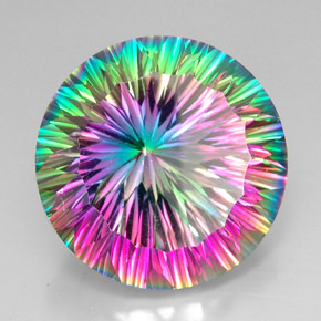 50.76 ct Multicolor Mystic Quartz Stone, Natural Mystic Quartz in Round Concave Cut Shape for Sale