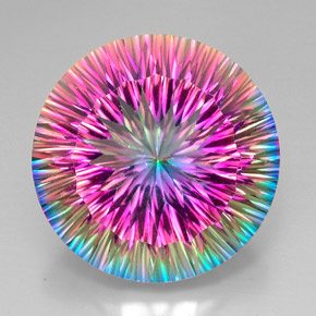 50.70 ct Multicolor Mystic Quartz Gemstone, Mystic Quartz Gem in Round Concave Cut Shape for Sale.