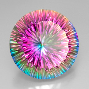 50.70 ct Multicolor Mystic Quartz Stone, Natural Mystic Quartz in Round Concave Cut Shape for Sale