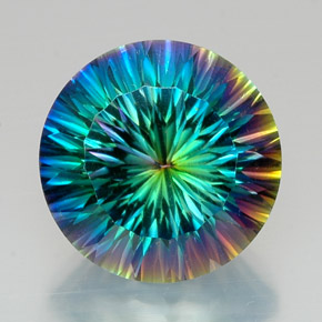 18.47 ct Multicolor Mystic Quartz Gemstone, Mystic Quartz Gem in Round Concave Cut Shape for Sale.