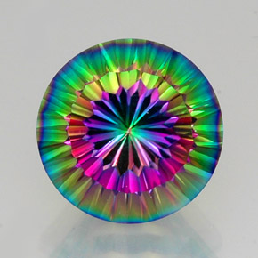 11.85 ct Multicolor Mystic Quartz Gemstone, Mystic Quartz Gem in Round Concave Cut Shape for Sale.