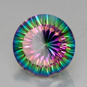 12.01 ct Multicolor Mystic Quartz Stone, Natural Mystic Quartz in Round Concave Cut Shape for Sale