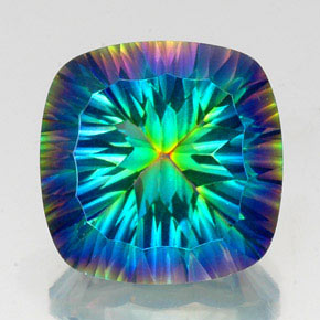 22.51 ct Multicolor Mystic Quartz Gemstone, Mystic Quartz Gem in Cushion Concave Cut Shape for Sale.