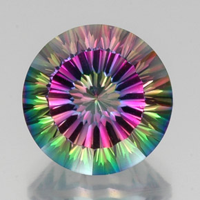 12.24 ct Multicolor Mystic Quartz Gemstone, Mystic Quartz Gem in Round Concave Cut Shape for Sale.